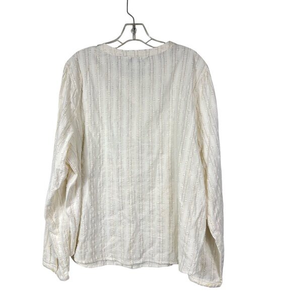 Croft & Barrow Womens XL White Gold Striped Textured Button-Front Blouse - Picture 12 of 16